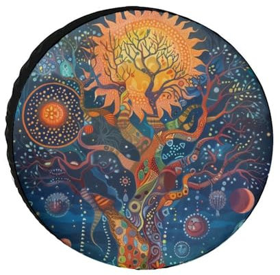 Funda para llanta con estampado personalizado del árbol de la vida, práctica y hermosa, impermeable y resistente al desgaste, funda para llanta de repuesto, adecuada para remolques, vehículos recreati