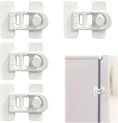 Menibeuty 4 Piezas Cerradura Nevera, Pestillo Puerta Sin Agujeros Seguridad Pestillo Seguridad Niños Autoadhesivo para Frigorífico, Universales Cierre Seguridad Cajones para Armarios y Cajones