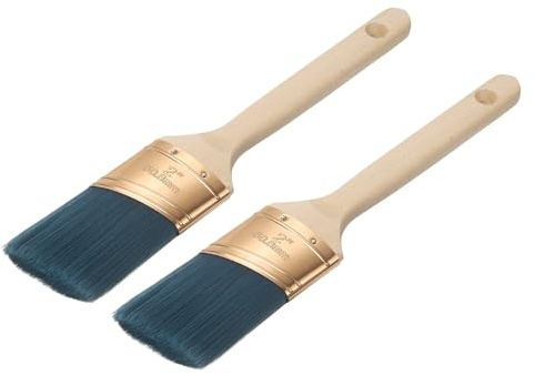 sourcing map 2 Stück 5,1 cm Winkel-Pinsel, PET-Kunstborsten mit Holzgriff, lange Acryl-Malpinsel, professionelle Malwerkzeuge für Latex-Ölfarben, Blau