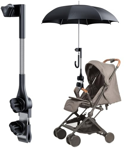 nediea Soporte para paraguas para cochecito, accesorio para paraguas para cochecito de bebé, clip de conector de paraguas al manillar, abrazadera universal ajustable de 360° para silla de ruedas