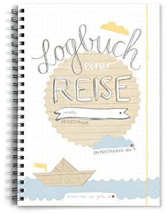 Eine der Guten Reisetagebuch Logbuch einer Reise - A5 Tagebuch zum Selberschreiben mit Wetter, Stimmung und Zitatfeldern, Weiß Beige Blau, Vintage Design, ideal für Flitterwochen und lange Reisen