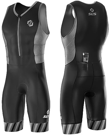 SLS3 - Tuta per triathlon da uomo, body da triathlon, disegnato da atleti per atleti, Righe Nero/Grigio, Small