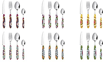 Excelsa Mandala Etno Servizio 24 Posate Per 6 Persone, Acciaio Inox 18/0, Manico Colorato
