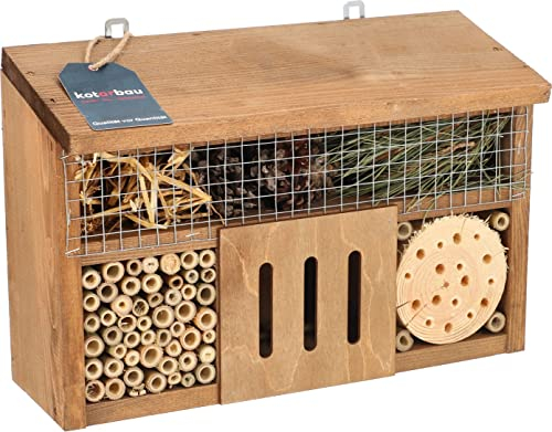 KOTARBAU® Insektshotell i Trä- 110x250x370 mm - Ljusbrun - Bihotell - Insektshus - Insektshotell för Vildbin och Fjärila - Hotel för Nyckelpigor