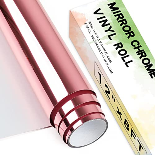 Chrome Mirror Permanent Vinyl,12x 8ft Rose Gold PET Self Adhesive Vinyl for Cricut, Silhouette Cameo, Rose Gold Vinyl Roll for Decor Sticker, Party Decoration