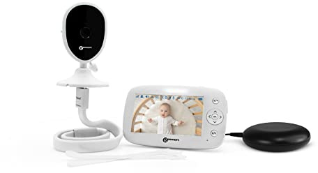Geemarc Amplicall Sentinel - Bébé Moniteur avec Écran Couleur et Radio Bidirectionnelle - Détecteur de Son, de Mouvement et de Température - Alarme Puissante de 95dB et Coussin Vibrant - Version FR