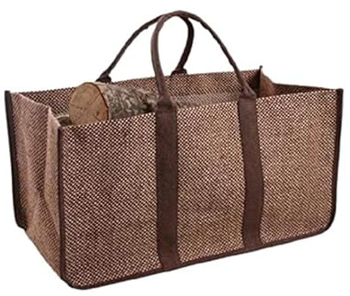 Sac à bûches marron/noir en toile de jute plastifié 30x60x40cm NEW 2023