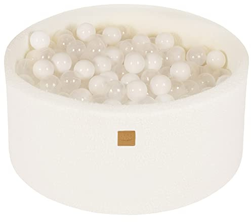 MEOWBABY Piscina di Palline per Bambini - Tondo 90x40cm Piscine con 300 Palline Colorate, Boucle, Bianco: Bianco/Trasparente