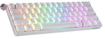 Geeky GK61 60% | Hot Swappable Teclado Mecánico de Juego | 61 Teclas Multicolor RGB LED Retroiluminado para Gaming PC/Mac | ANSI US Teclado Americano (Blanco, Mechanical Speed Silver)