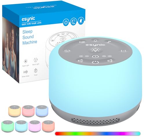 eSynic White Noise Machine for Adults Sleep Rechargeable Baby Sound Noise Machine Support|30 Snoothing Sounds|7 Night Lights|Bluetooth|3-Timed Setting etc for Kids Babies to Deep Sleep