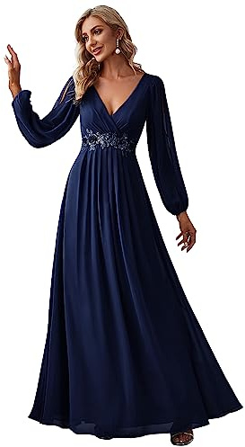 Ever-Pretty Vestiti da Cerimonia Donna Scollo a Rotondo Maxi Orlo Asimmetrico Chiffon Abiti da Ballo Blu Navy 44