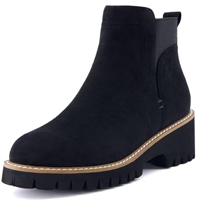 CUSHIONAIRE Parade Pull-On Womens Boots, Lightweight Lug Sole Chelsea Style Ankle Boots for Women with Detailed Stitching, BLACK 8.5