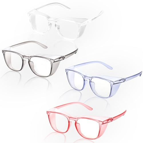 Leikurvo 4-pack skyddsglasögon med blått ljus och UV-skydd, anti-dimma och reptåliga glas – arbetsskyddsglasögon för kvinnor, män och barn