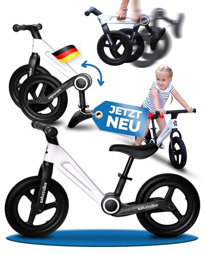 naturroller Laufrad ab 2 Jahre [klappbar] federleicht - Glasfiber Kinder Laufrad mit Sturzschutz & verstellbare ergonomischer Sitz & pannensichere 12 Zoll Räder - Balance Bike für Jungen Mädchen