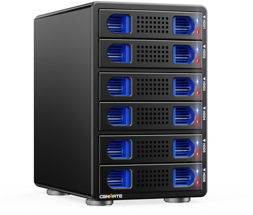 Enclosure per disco rigido da 6 alloggiamenti con ventola per 2,5/3,5 SATA HDD/SSD con USB A/C 3.2 Gen 2, supporta Hot Swappable, Daisy Chain Expansion, enclosure HDD senza attrezzi, DAS (NO RAID/NAS