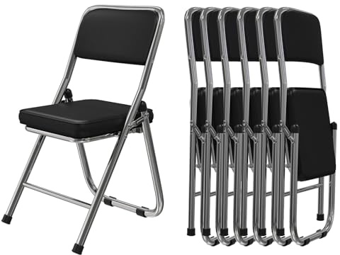 Utlenianie Lot 6 Chaises Pliantes Interieurs, Chaise Pliante Salle a Manger, Chaise Pliante avec Pieds en Métal, Chaise Visiteur pour Chambre Salon Salle à Manger Bureau, 45x46x82cm(Noir-A)