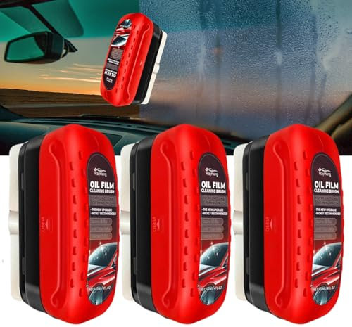 3Pcs 120ml Automotive Oil film Cleaning Brush,Reusable Car Oil Film Clean Brush,Universal Car Windscreen/Window/Glass Cleaner Wipe Board for Coating,Glass Stain Removal Tool - Prevents Rain & Fog