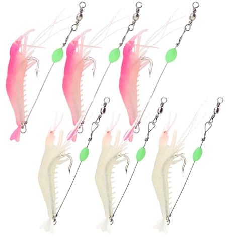 OriGlam 10 señuelos de pesca de agua salada, cebos de camarón, señuelos suaves luminosos, señuelos de pesca de silicona artificial con ganchos para trucha, lubina, salmón (10)