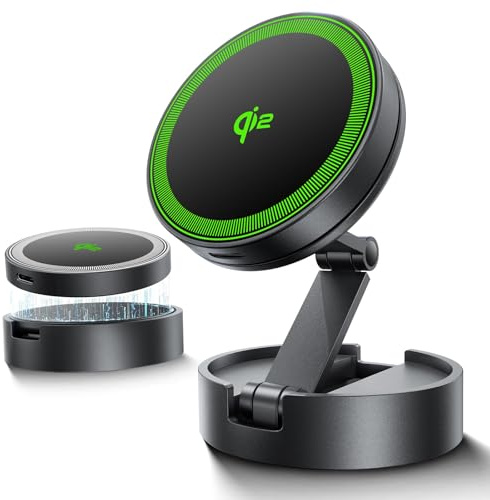 THREEKEY Qi2 Certified MagSafe Car Mount Charger Lite,Car Wireless Charger,15W Magnetic Charger Fast Charging,Retractable Phone Holder with 360°Rotation,Car Mount for iPhone17-12&Galaxy S25 Ultra
