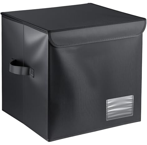 LN COZY CORNER Vinyl Record Storage Box Holds 90 12-Inch Records Stackable Collapsible Records Case LP Organizer Crate with Dust-Proof Lid Portable Handle for Collecting Valuable Album