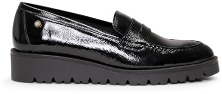 Mocasines con cuña cómodos de Piel Charol Negro, EU 37