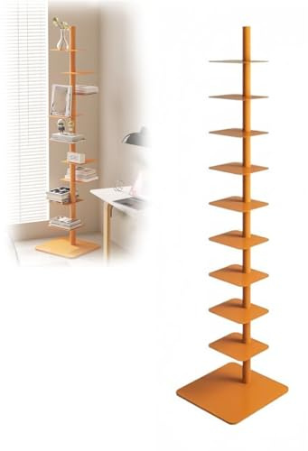 Estantería Giratoria De 9 Niveles, Torre De Libros Con Lomo Vertical De Metal Ajustable, Librería Independiente Para Sala De Estar, Dormitorio, Decoración De Oficina En Casa(Size:9,Color:naranja)