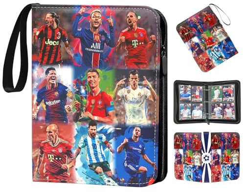 COQOYO Album da collezione da calcio, 4 tasche, 50 custodie per 400 carte, carte da calcio, album da collezione, con chiusura lampo, maniglia per il trasporto, impermeabile in pelle