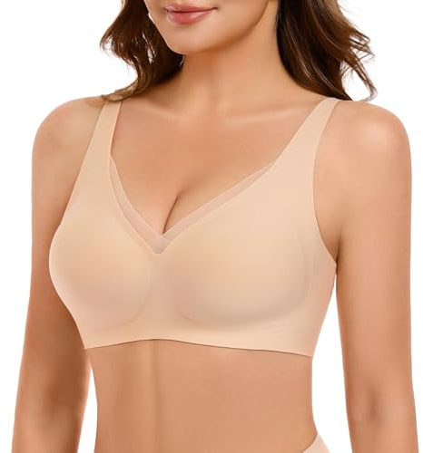 Niwicee Reggiseno Senza Ferrett Donna Reggiseni Senza Cuciture Push Up Comodo Reggiseno Imbottito Spalline Regolabili Comfort e Supporto Quotidiano(Nude,XL)