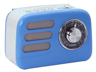 Mooov 477242 - Vintage Bluetooth 5.4-radio med uppladdningsbart batteri, retro bärbar FM/Am/SW-radio, kompakt trådlös högtalare, USB och microSD, 6 timmars batteritid - blå