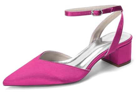 Generico Scarpe da Sposa in Raso con Tacco Blocco per Donna, Decolleté a Punta Stretta con Cinturino alla Caviglia, Calzature Comode per Serate ed Eventi Speciali,Rose Pink,41 EU