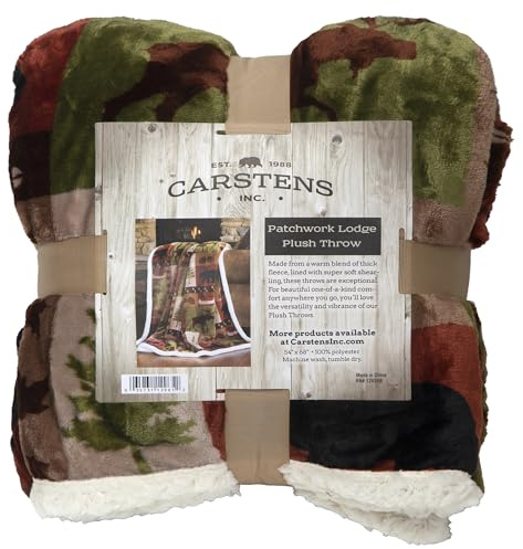 Carstens, Inc. Ultra Premium Super Soft Plush Sherpa Fleece Oversized Throw Blanket 54 x 68, Patchwork Lodge