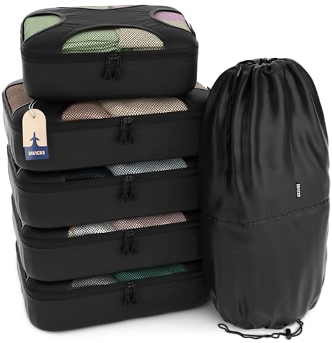 Shacke Packing Cubes for Travel 6 Set - Premium Luggage Organizer Bags - Versatile Travel Organizer for Women and Men - Optimized Packing Bags - Travel Essentials (Pure Black)