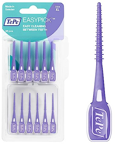 TePe EasyPick Dental Picks, Lila, Größe XL, 36 Stk. | Plaque-Entferner, effektive Reinigung der Zahnzwischenräume, Dental Pick für große Zahnzwischenräume, inkl. Reiseetui