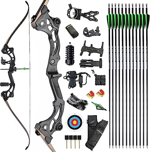 Bogenschießen 64 Takedown Recurve Bogen Set 30-55lbs Bogen und Pfeil Set Erwachsene Jagdbogen Sportbogen Langbogen Anfänger Bogen Rechtshänder (40lbs, Typ2: Bogen Set 1)