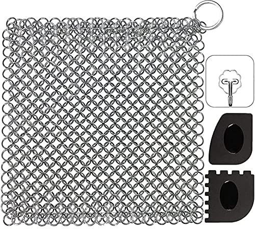 Ringreiniger Dutch Oven Gusseisen Reiniger 316 Edelstahl Gusseisenreiniger Reinigungsset mit Schaber, Dutch Oven Zubehör zum Reinigen Speiseresten