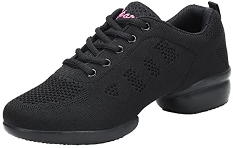 Zapatos deportivos de baile para mujer, zapatos de jazz con cordones, ligeros, transpirables, zapatos de plataforma para mujer, negro 1, 40 EU