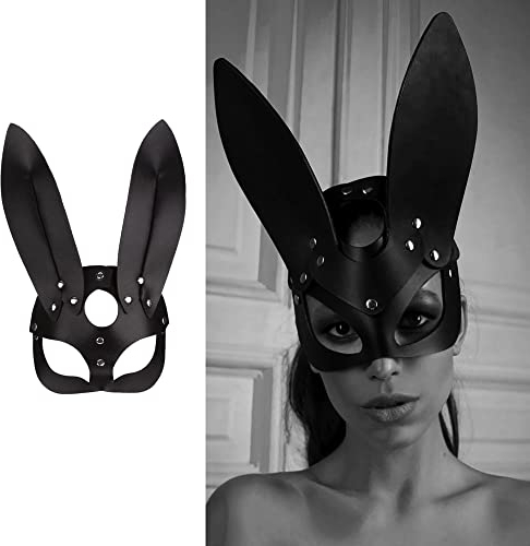 SINSEN Maschera da coniglietto in pelle da donna, sexy, mezza faccia, maschera da coniglio, cosplay, costume per feste di Halloween, feste in maschera, martedì grasso, carnevale, accessori