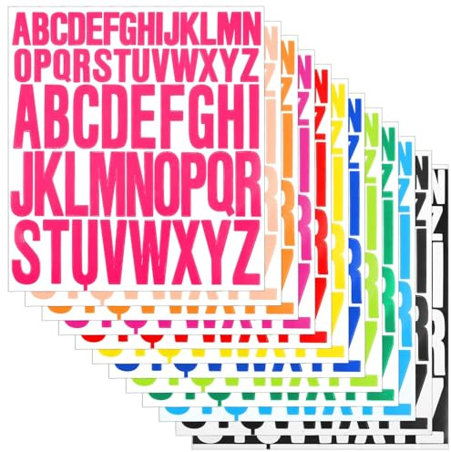 12 Sheets Letter Stickers, 1 Inch & 2 Inch Self Adhesive Uppercase Alphabet Stickers Waterproof Vinyl Large Stick on Letters Decals for Scrapbook DIY Craft Sign Notebook Home Decor