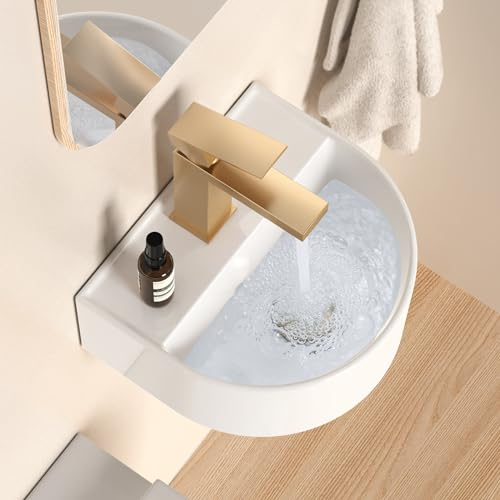 KES Lavabo Blanco de Cerámica Lavabo Baño 32.4 x 28.5 x 13 cm Lavamanos sobre Encimera Redondo Pared, BWSC101