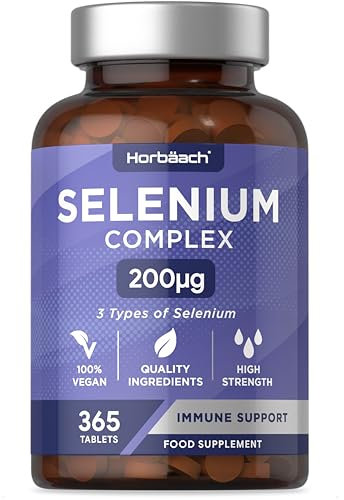 Selen Hochdosiert | 1 Jahr Vorrat - 365 Hochdosiert Tabletten | 3 typen Selenium Komplex aus Natriumselenit und Selenmethionin | 100mcg | Vegane | ohne unnötige Zusätze | by Horbaach