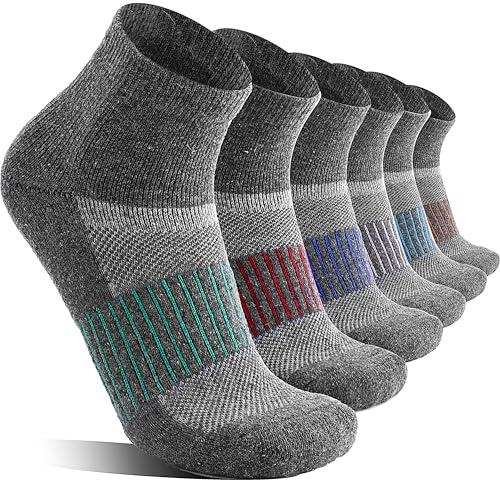 MOSEY KOSY 6 Paia di Calzini Quarter in Lana Merino Unisex Calze per Corsa Camminata Escursionismo e Lavoro Caldi e Spessi Traspiranti e a Compressione(Serie Grigia,42-46)