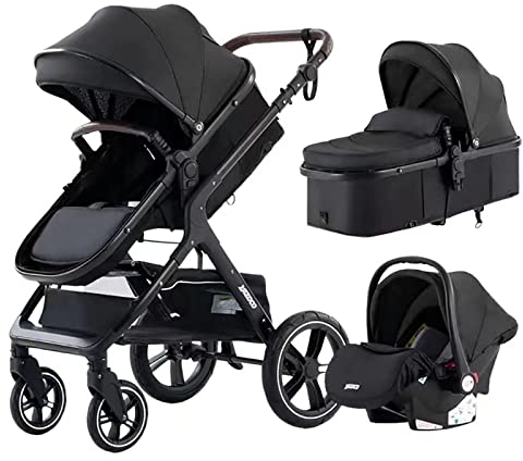 YAZOCO kinderwagen 3 in 1 Buggy Babybett Komplett Set Einem Klick Zusammenklappbarer Kinderwagen, KombiKinderwagen Aluminiumrahmen für Neugeborene (1 schwarz)