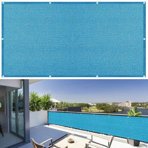 Brise Vue, Clôture Jardin 250 x 80 cm Nombreuses Tailleset Couleurs, Brise Vue Balcon Store Latéral Pare-Soleil Brise-Vue, avec Attaches de Câble, pour Balcon, Porches, Bleu Ciel