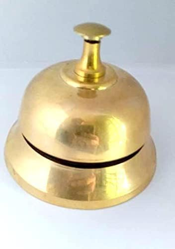 Campana de servicio de latón antiguo, campana de escritorio pulida dorada de 7,6 cm, decoración náutica para el hogar y la oficina