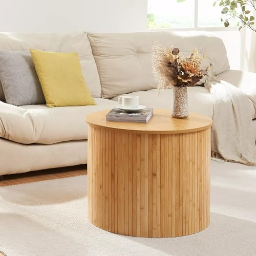 [en.casa] Couchtisch Ledepid Wohnzimmertisch 48 x Ø60 cm Sofatisch Tischplatte mit dezentem Überstand rund Kaffeetisch Bambus Natur