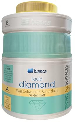 Bianca Liquid Diamond 2K Barniz a Base de Agua - 600g, 6x Más Fuerte, Satinado, Sin Olor, Barniz de Dos Componentes, Sellador para Encimeras, Azulejos y Madera.