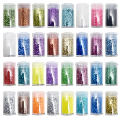 32 Colori Glitter Polvere，Polvere Glitter Decorazioni, per Decorazione, Nail Art, Cartoline, Carta