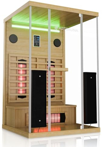 Artsauna Infrarotkabine Göteborg 120 – Natur, Wärmekabine mit Vollspektrumstrahlern, Hemlockholz & Sicherheitsglas, LED-Beleuchtung