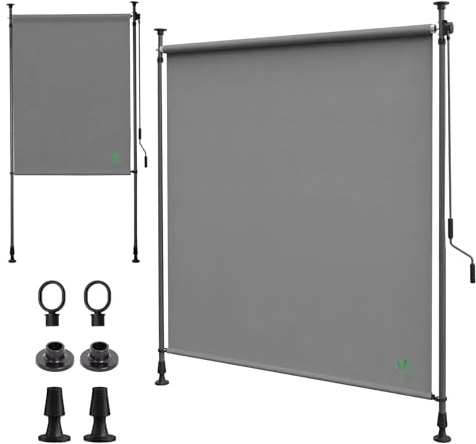 VOUNOT® Toldo Vertical Exterior 200x310cm Toldo Vertical con Manivela sin Agujeros Estores de Protección Visual y Solar Ajustable Pantalla de Privacidad Enrollable para Balcón Terraza Jardín Gris