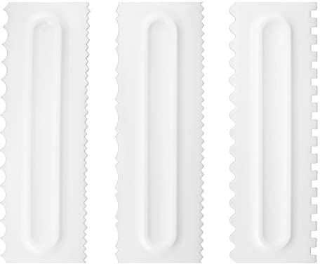 Cloimei Set di 3 raschietti per torte, strumenti professionali per fondente, per cuocere al forno, decorare, glassa in plastica, crema, più liscia, con bordi diversi, bianco 22 x 7